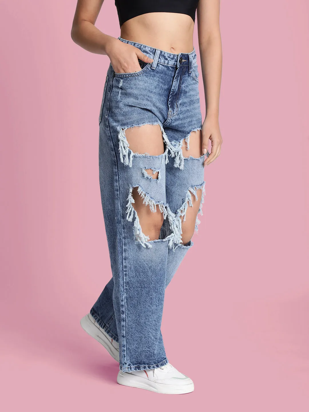 Women Torn and Distressed Relaxed Jeans
