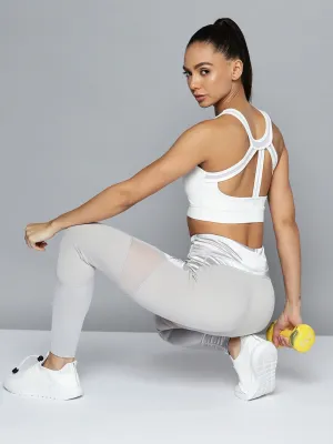 Women White Medium Impact Sports Bra With Back Mesh Multi Straps