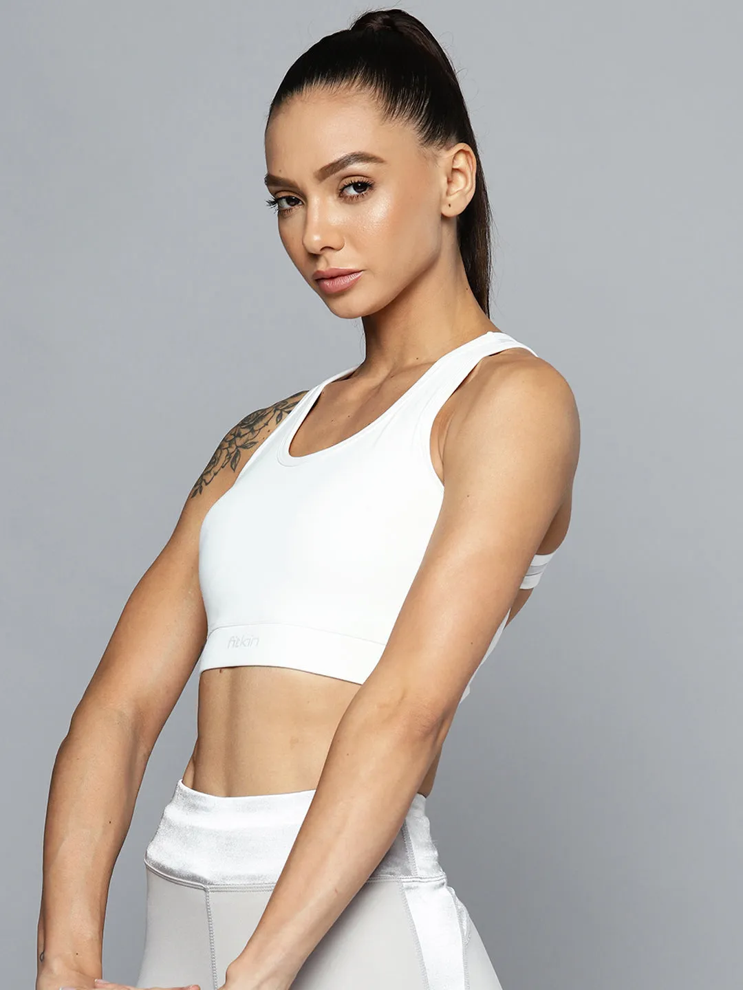 Women White Medium Impact Sports Bra With Back Mesh Multi Straps
