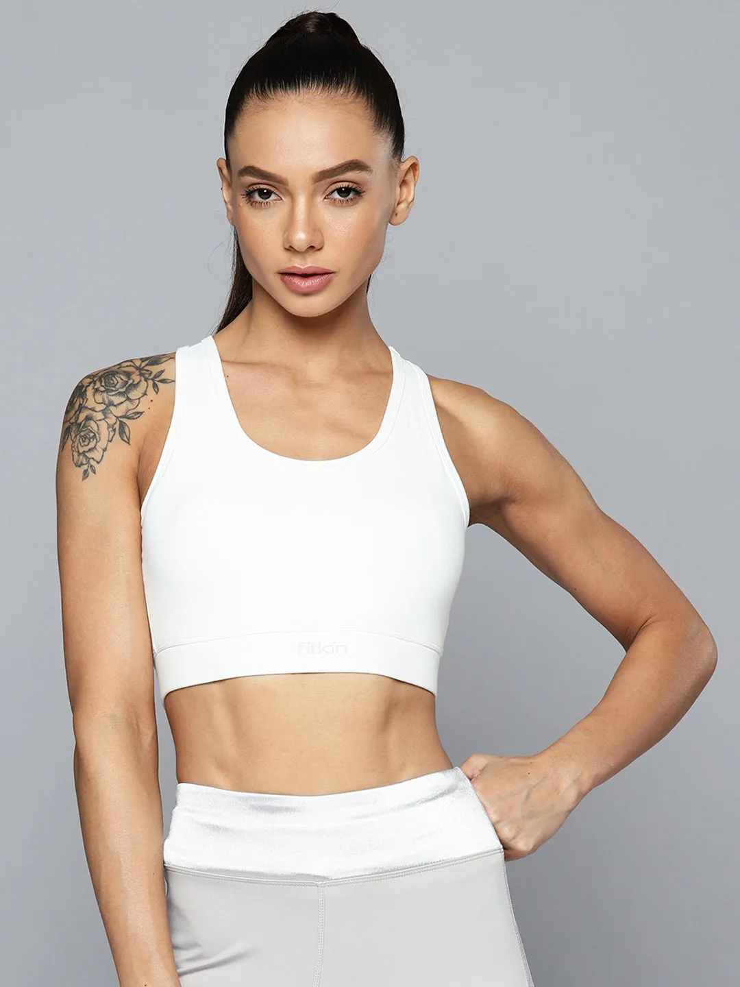 Women White Medium Impact Sports Bra With Back Mesh Multi Straps