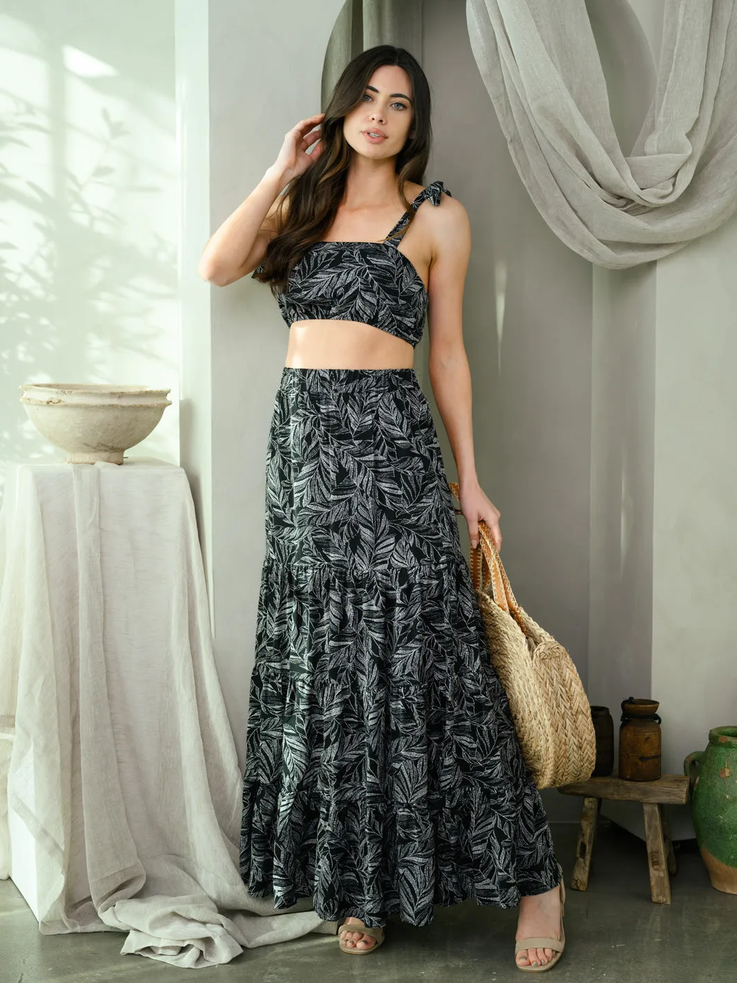 WOMEN'S 2PC. SKIRT LEAF PRINT SET