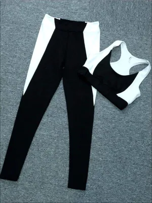 Women's Black & White Sports Bra & Leggings Set