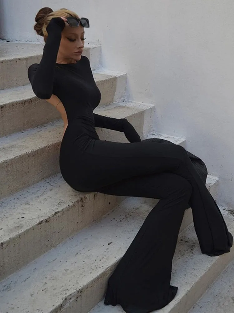 Women's Black Stretchy Bodycon Jumpsuit