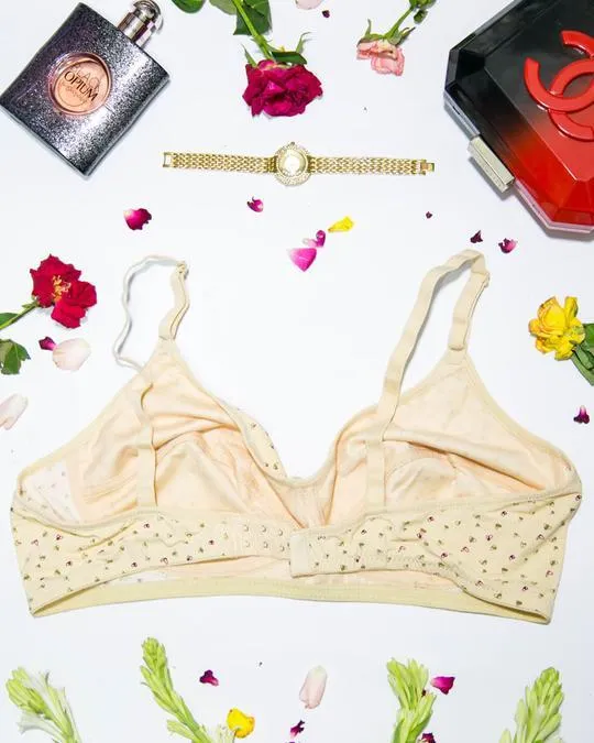 Women's Cotton Printed Off White Bra - Non Padded Bra - 700