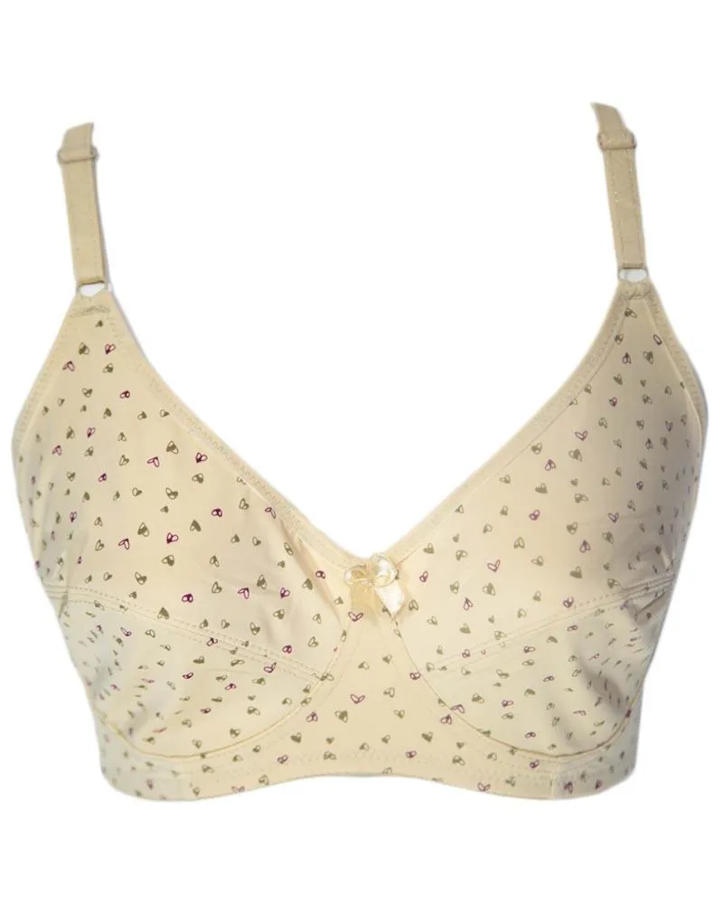 Women's Cotton Printed Off White Bra - Non Padded Bra - 700