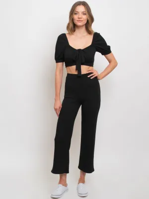 WOMEN'S CROP TOP TIE FRONT PANT SET