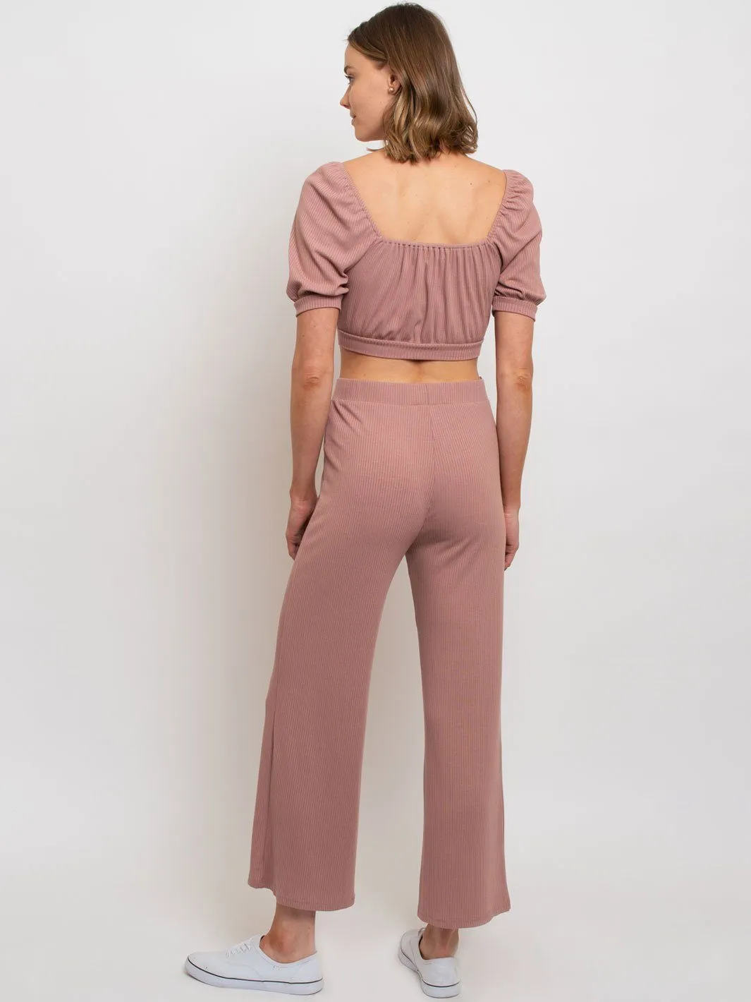 WOMEN'S CROP TOP TIE FRONT PANT SET