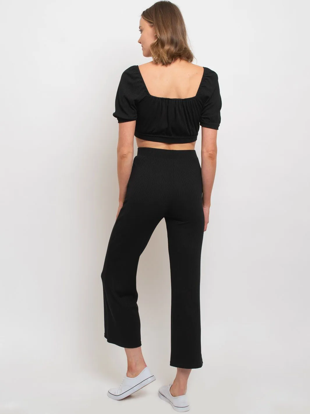 WOMEN'S CROP TOP TIE FRONT PANT SET