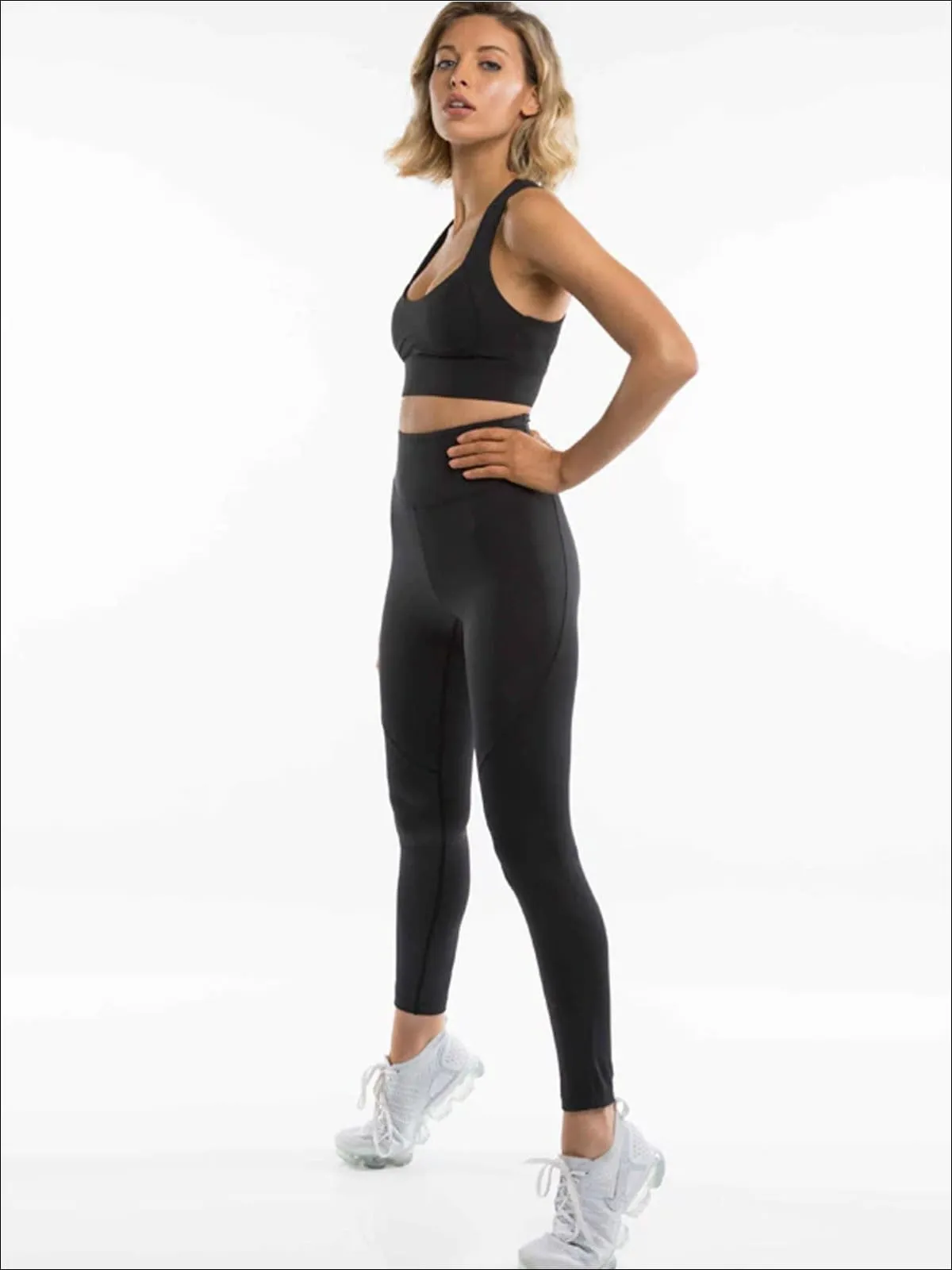 Women's Cut-Out Back Detail Sports Bra & High-Rise Leggings Set