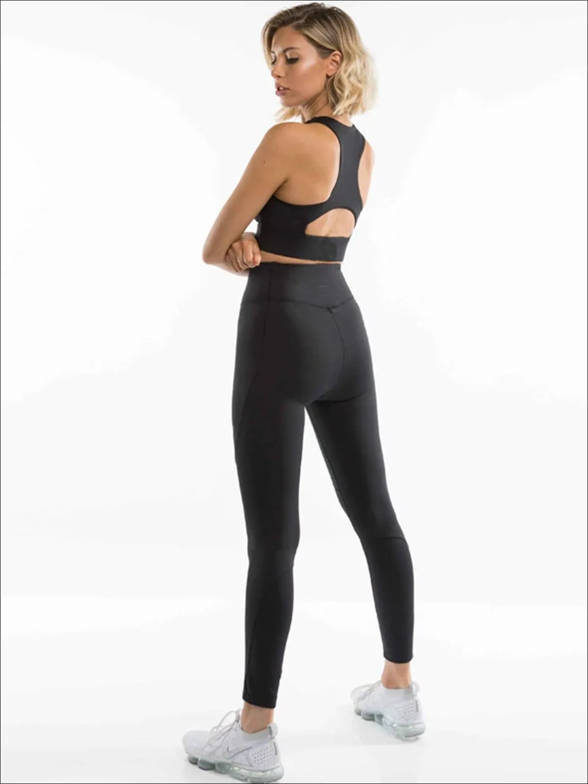 Women's Cut-Out Back Detail Sports Bra & High-Rise Leggings Set