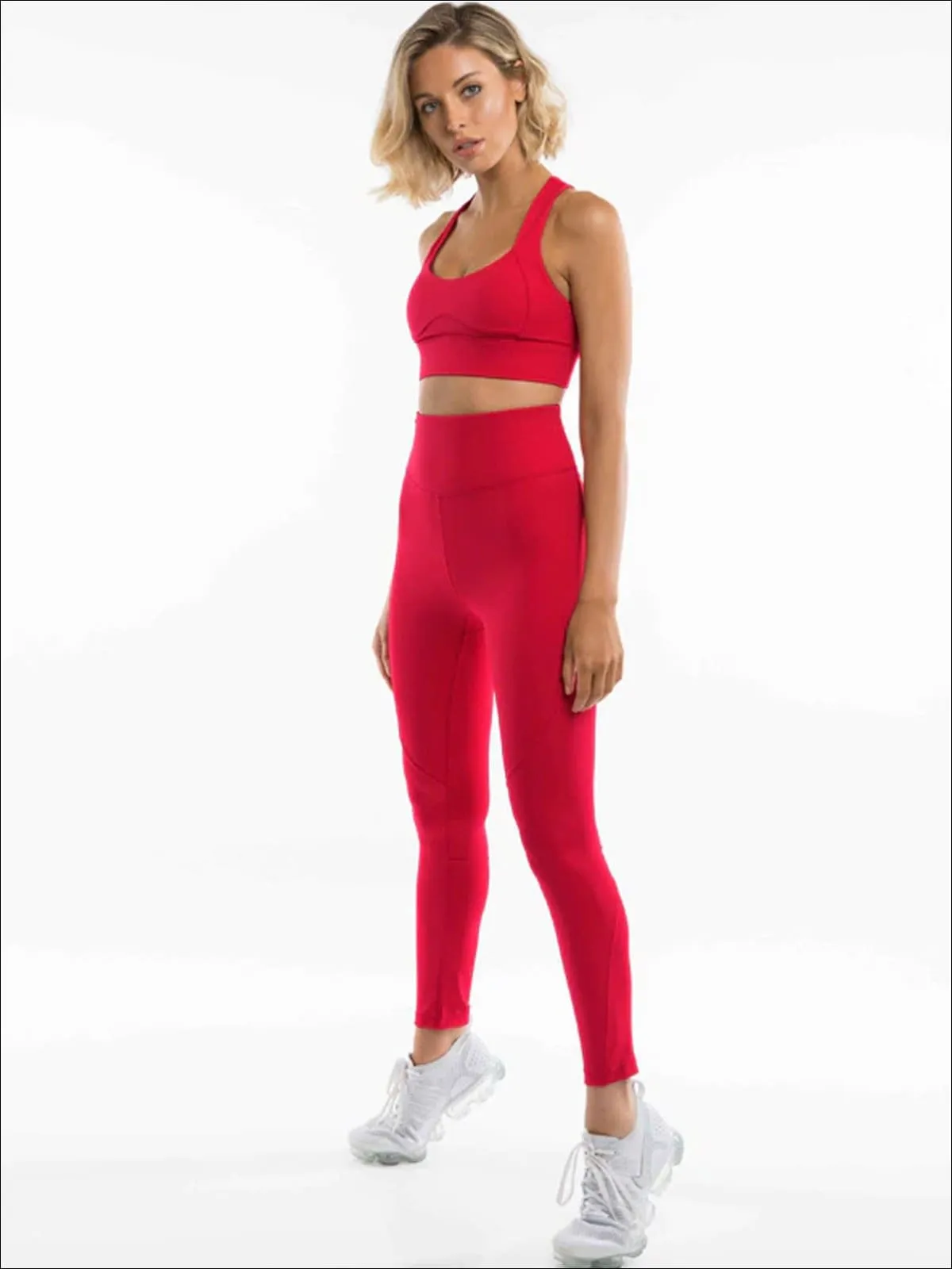 Women's Cut-Out Back Detail Sports Bra & High-Rise Leggings Set