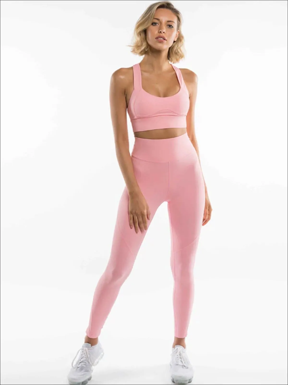 Women's Cut-Out Back Detail Sports Bra & High-Rise Leggings Set