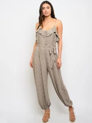WOMEN'S MULTI PRINT RUFFLE JUMPSUIT