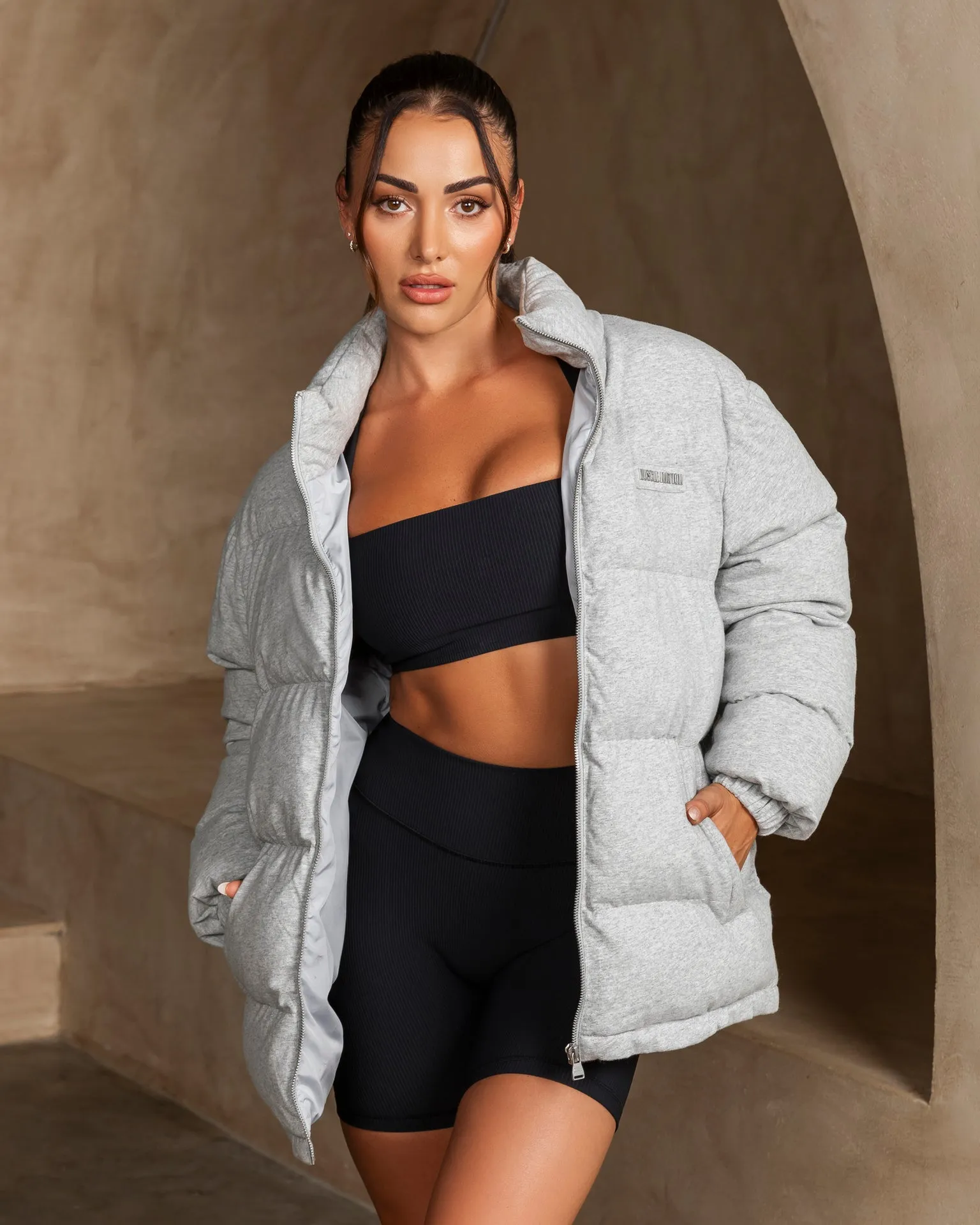 Womens Muse Oversized Puffer Jacket - Light Grey Marl