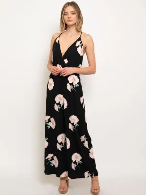 WOMEN'S OPEN BACK V-NECK FLORAL JUMPSUIT