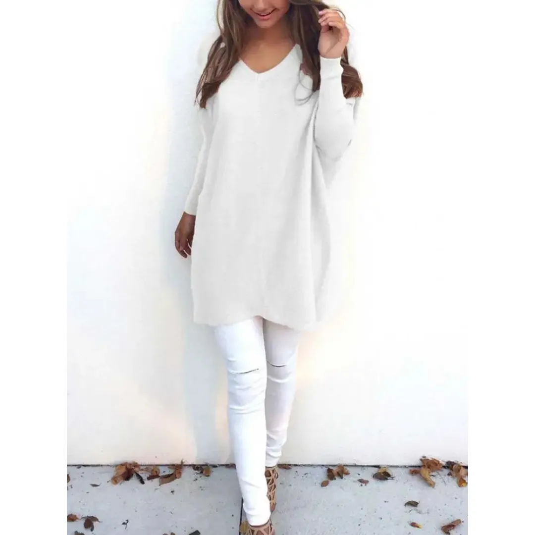 Women's Relaxed V-Neck Long Sweater | Casual