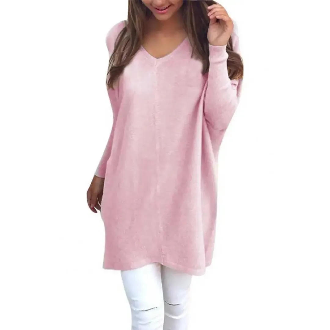 Women's Relaxed V-Neck Long Sweater | Casual