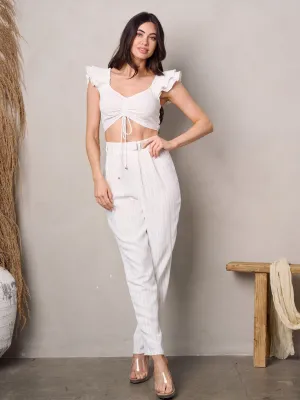 WOMEN'S RUFFLE CROP TOP & PANTS STRIPES SETS