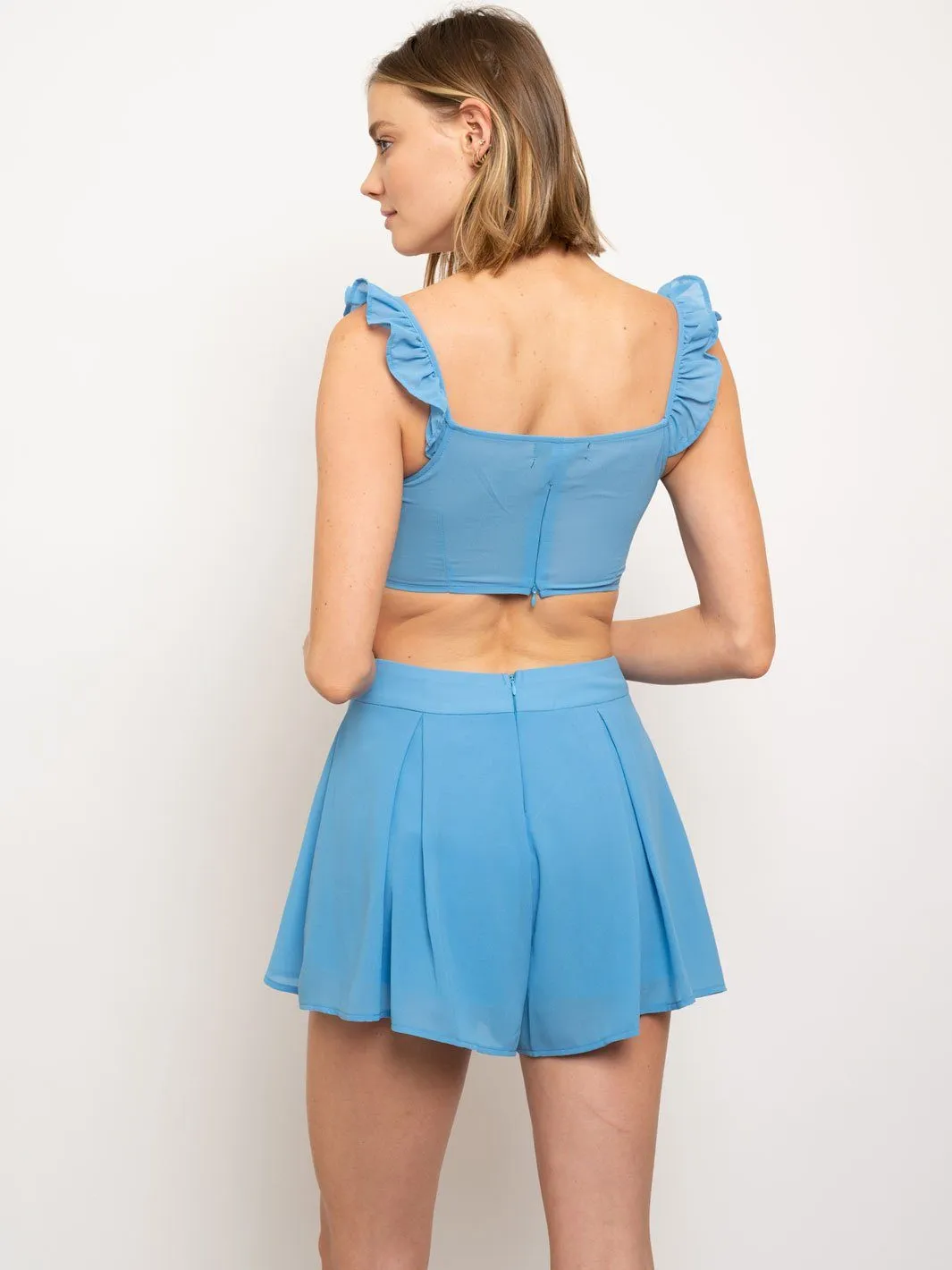 WOMEN'S RUFFLE FRONT TIE  2PC SET