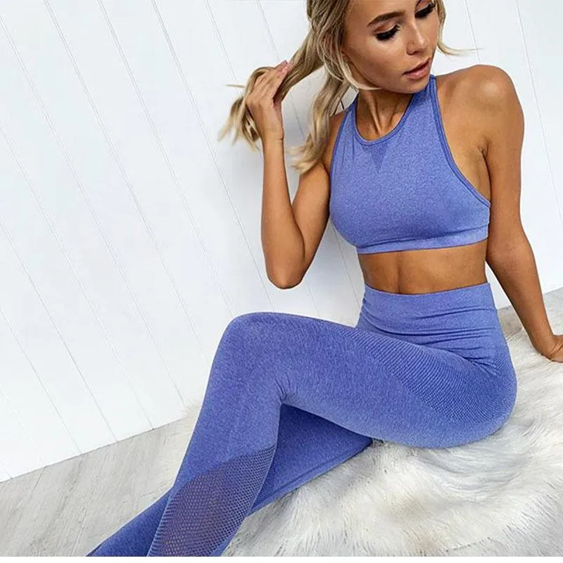 Women's Seamless Sports Bra & Perforated Leggings Set