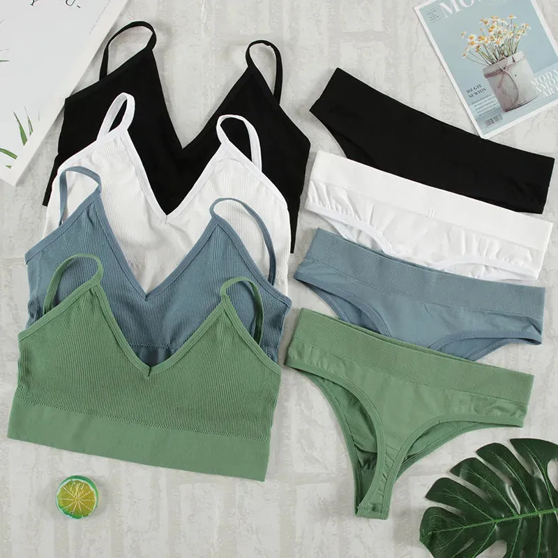 Women's Seamless Wireless Lingerie Set - Sexy Bra and Panties with G-String