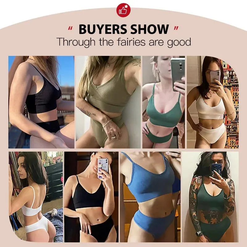 Women's Seamless Wireless Lingerie Set - Sexy Bra and Panties with G-String