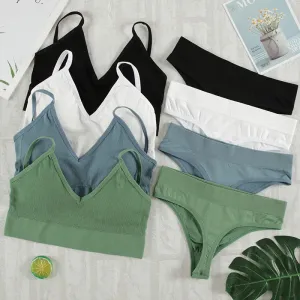Women's Seamless Wireless Lingerie Set - Sexy Bra and Panties with G-String