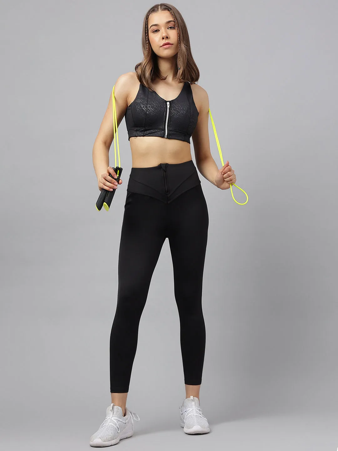 Women's snake print front zipper sports bra