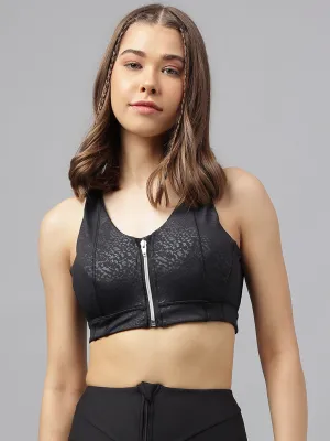 Women's snake print front zipper sports bra