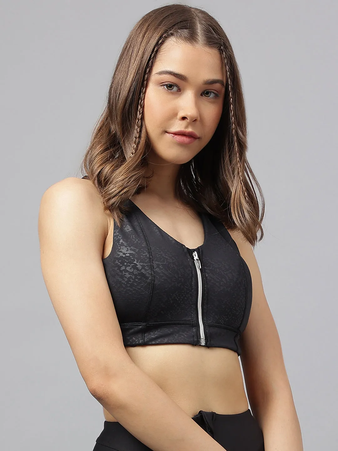 Women's snake print front zipper sports bra