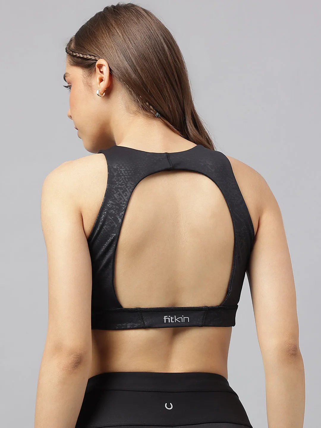 Women's snake print front zipper sports bra