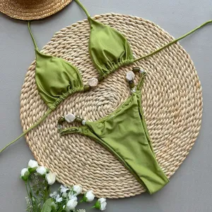 Women's Solid Color 2 Pieces Set Bikinis Swimwear