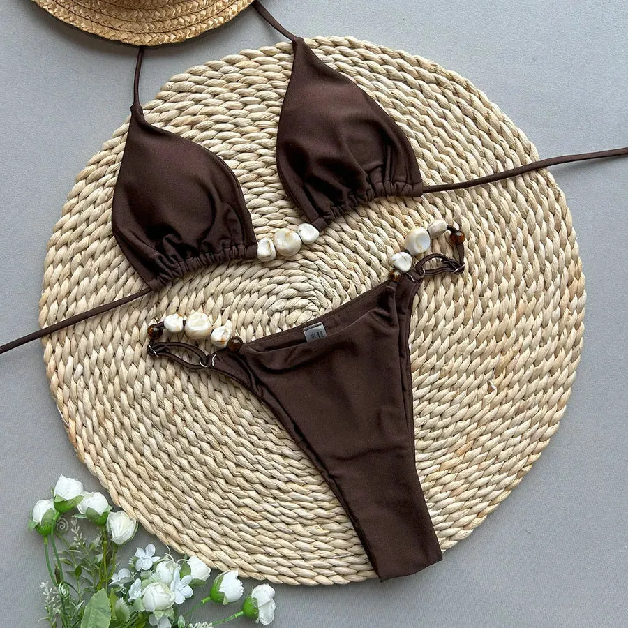 Women's Solid Color 2 Pieces Set Bikinis Swimwear