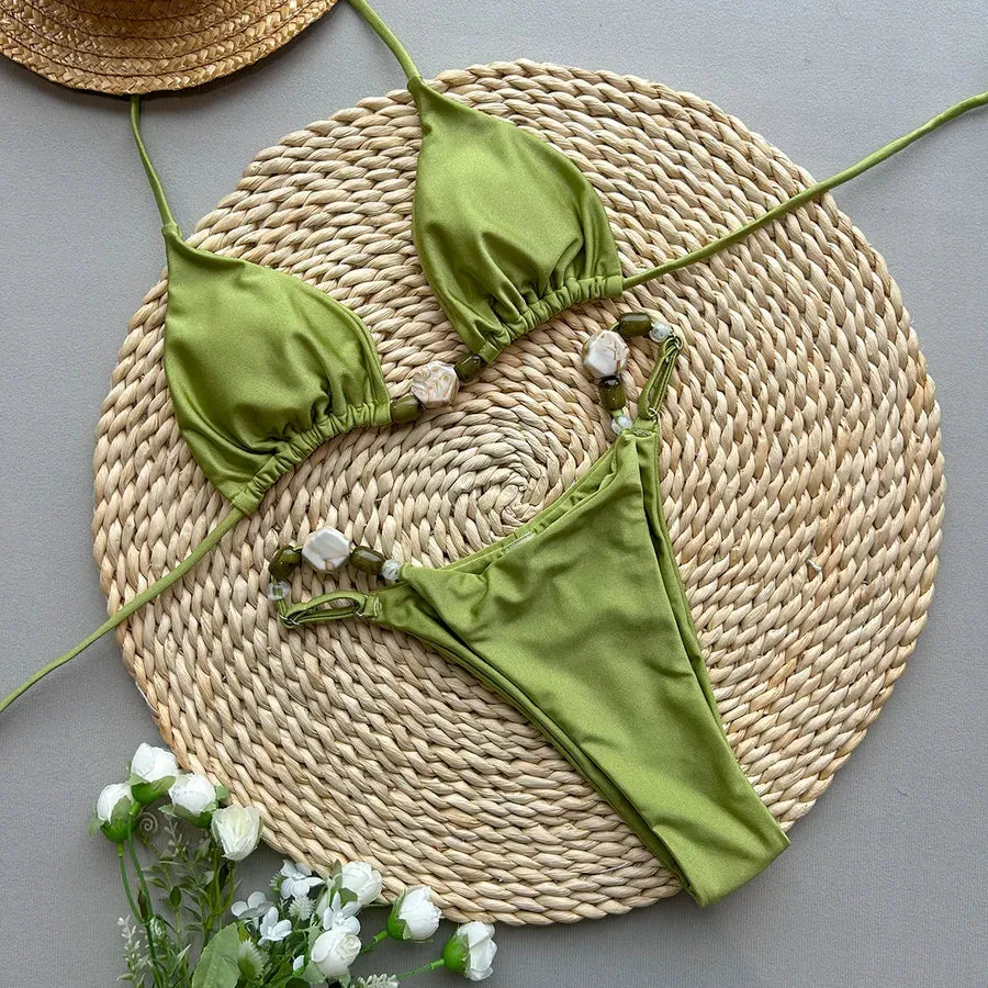 Women's Solid Color 2 Pieces Set Bikinis Swimwear