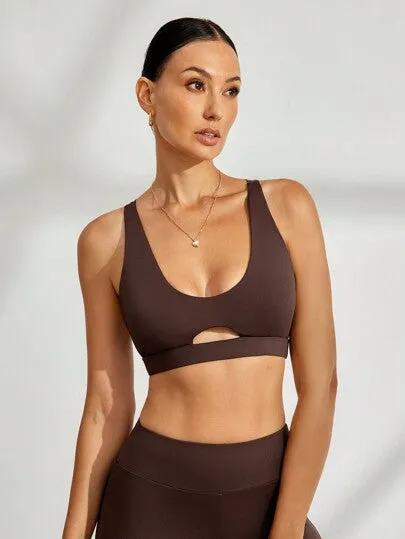 Women's Solid Color Halter Sports Bra – Hollow Backless Design for Yoga & Fitness