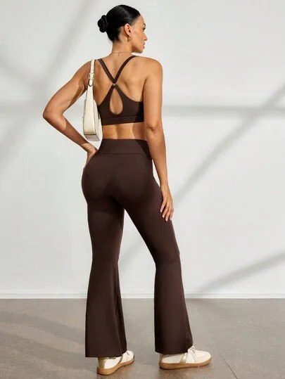 Women's Solid Color Halter Sports Bra – Hollow Backless Design for Yoga & Fitness