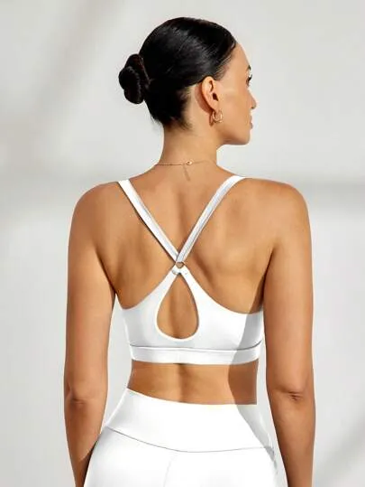 Women's Solid Color Halter Sports Bra – Hollow Backless Design for Yoga & Fitness