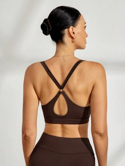 Women's Solid Color Halter Sports Bra – Hollow Backless Design for Yoga & Fitness