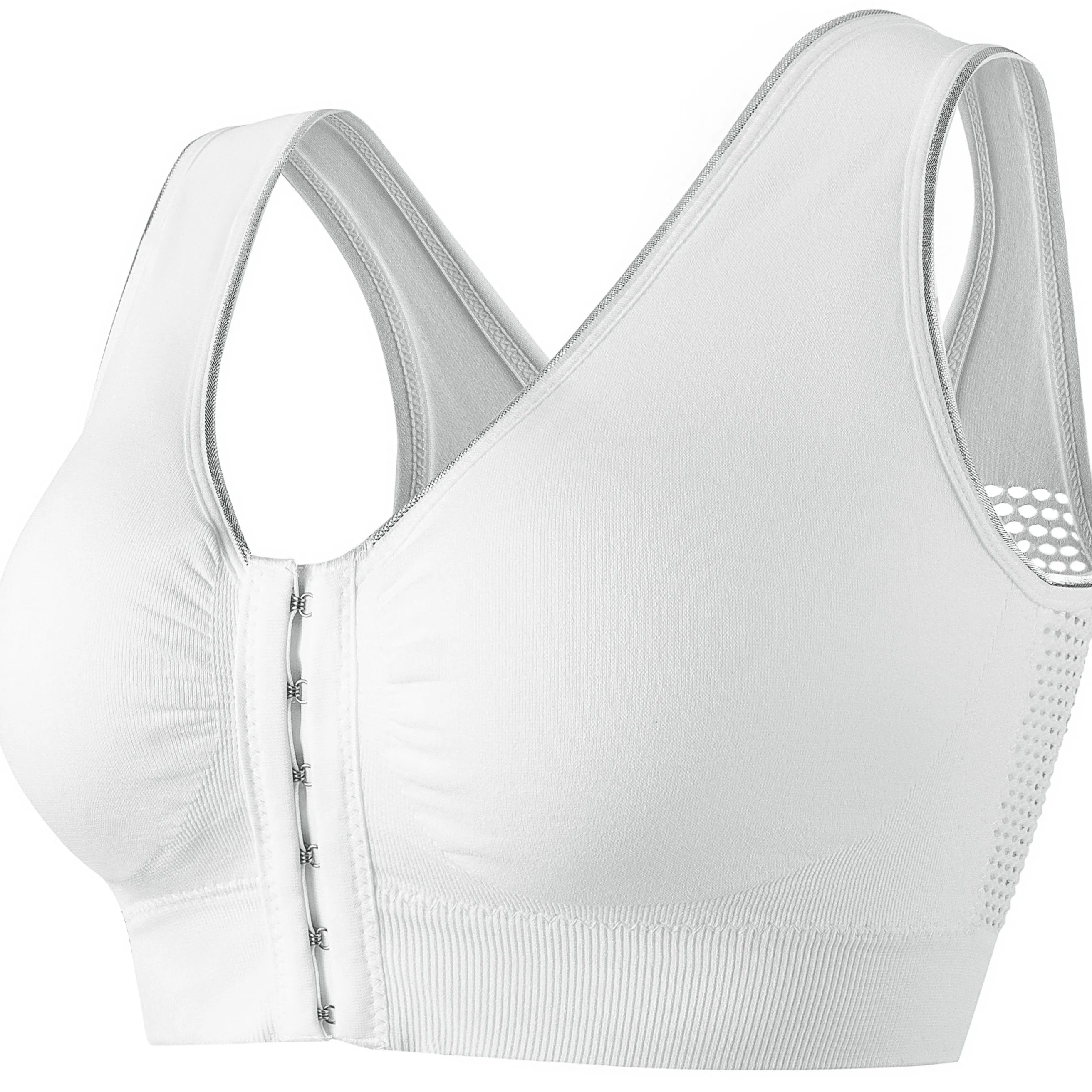 Women's Sports Bra, Plus Size Buckle Open Front Solid Breathable Mesh Wireless Thin Fitness Yoga Running Bra