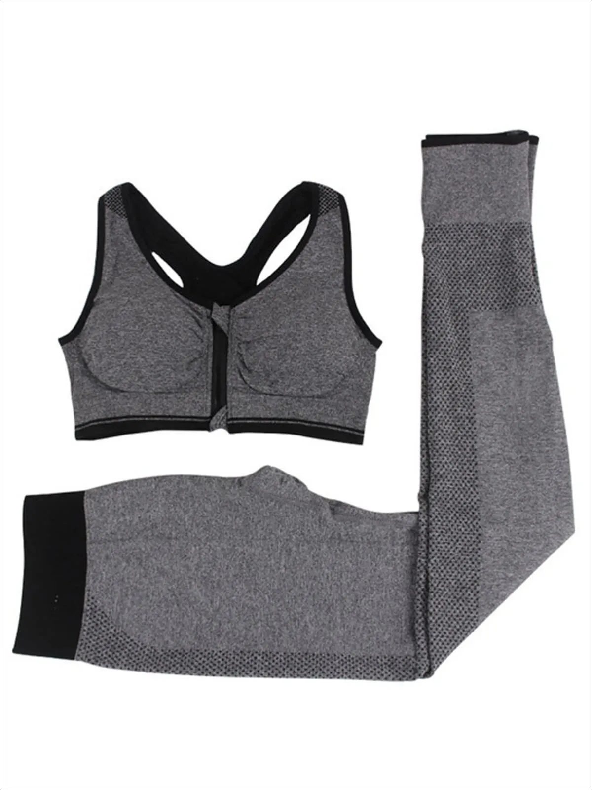 Women's Two Tone Seamless Sports Bra & Perforated Leggings Set (4 Style Options)