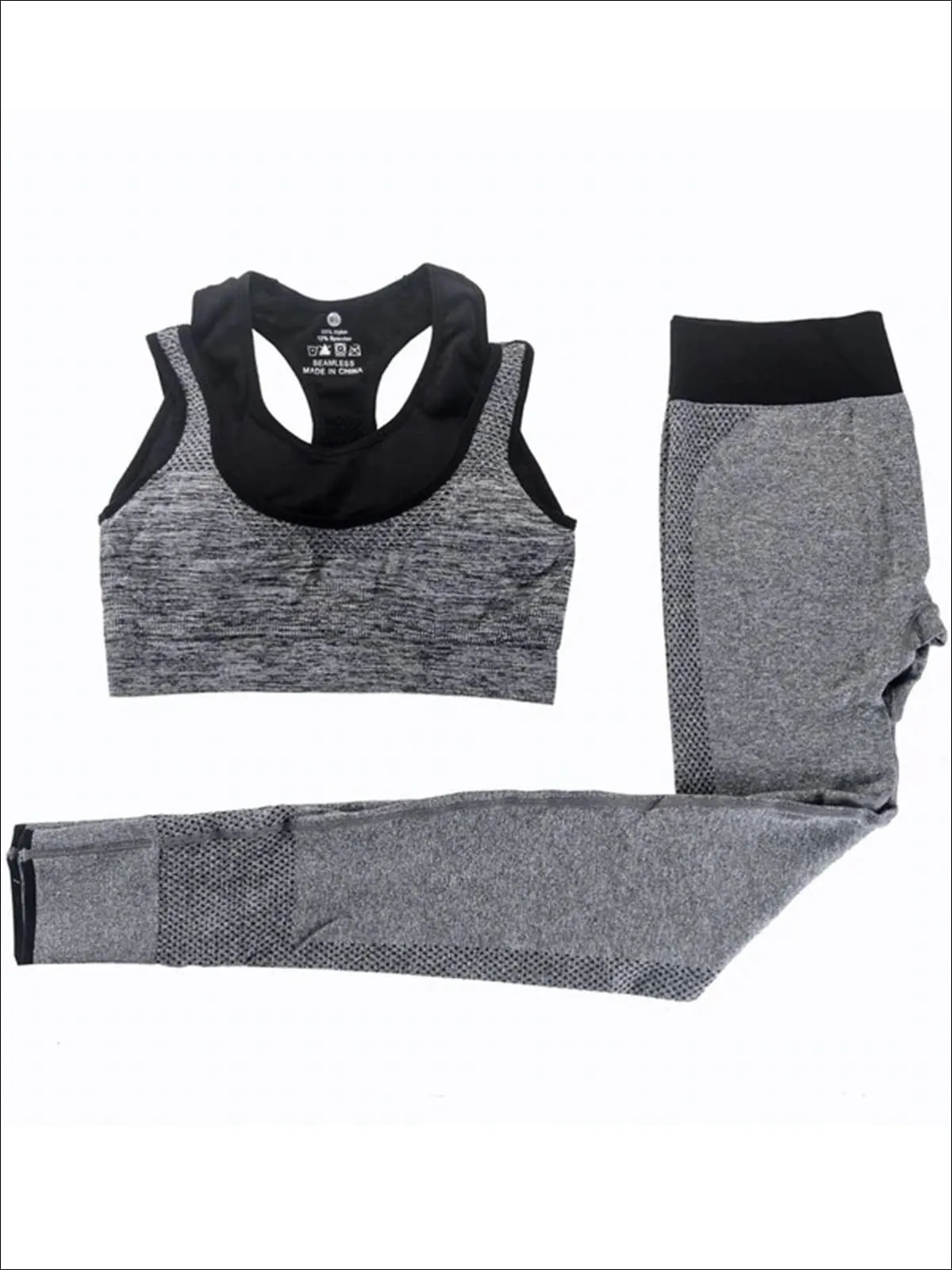 Women's Two Tone Seamless Sports Bra & Perforated Leggings Set (4 Style Options)