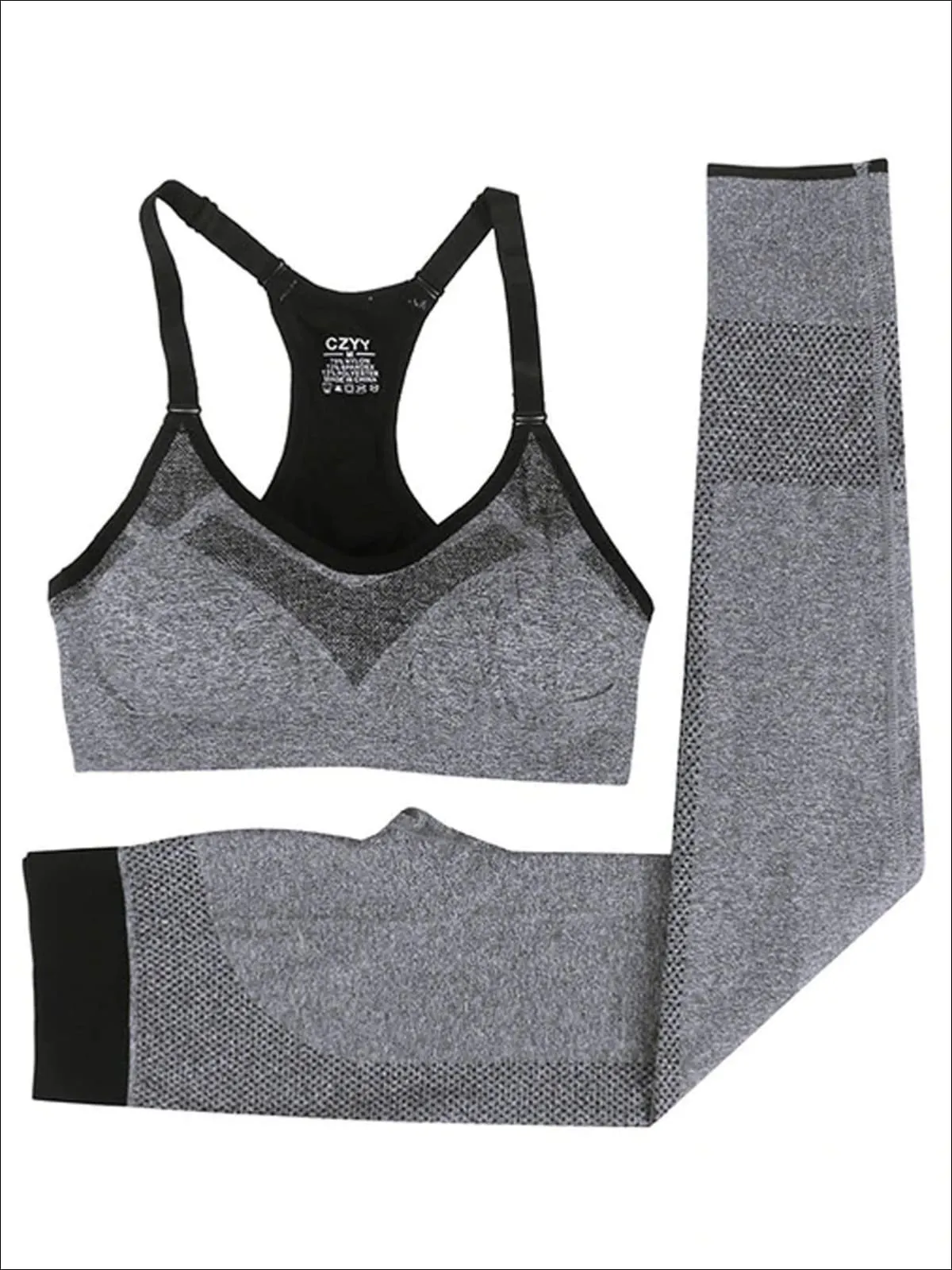 Women's Two Tone Seamless Sports Bra & Perforated Leggings Set (4 Style Options)