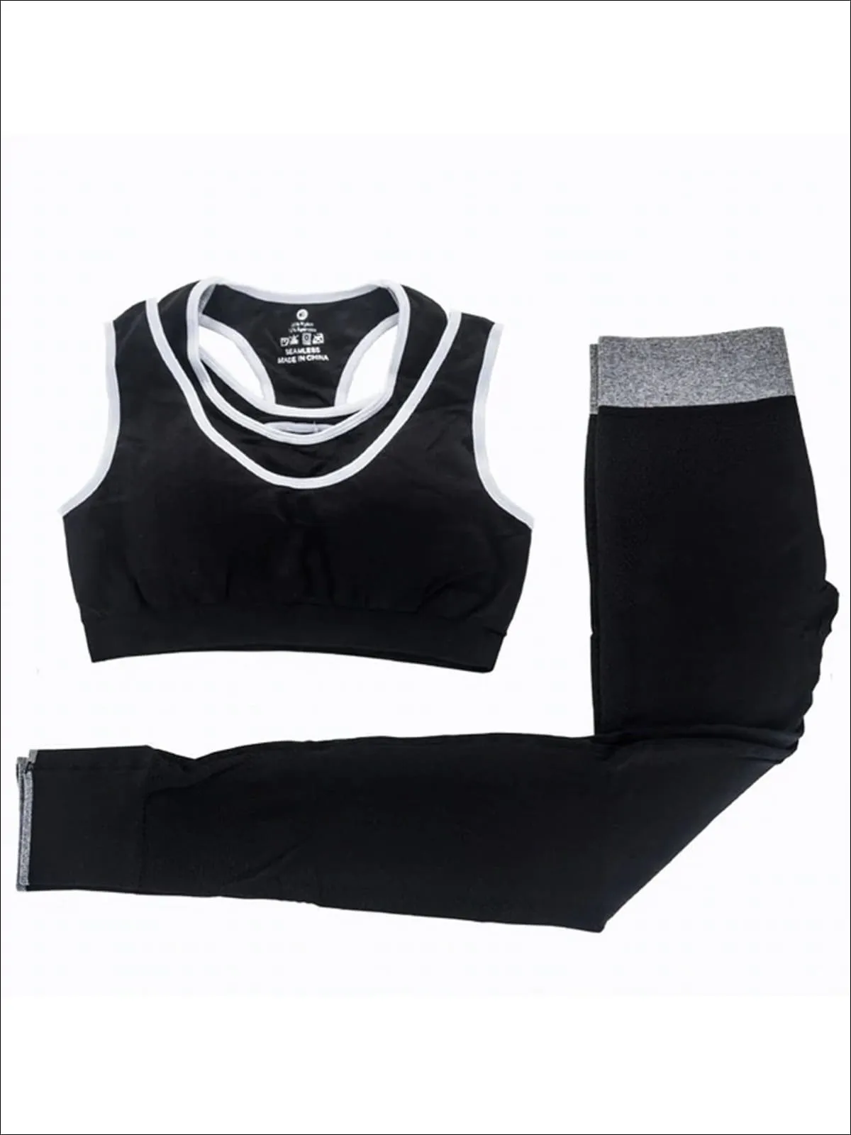 Women's Two Tone Seamless Sports Bra & Perforated Leggings Set (4 Style Options)