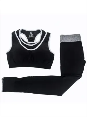 Women's Two Tone Seamless Sports Bra & Perforated Leggings Set (4 Style Options)