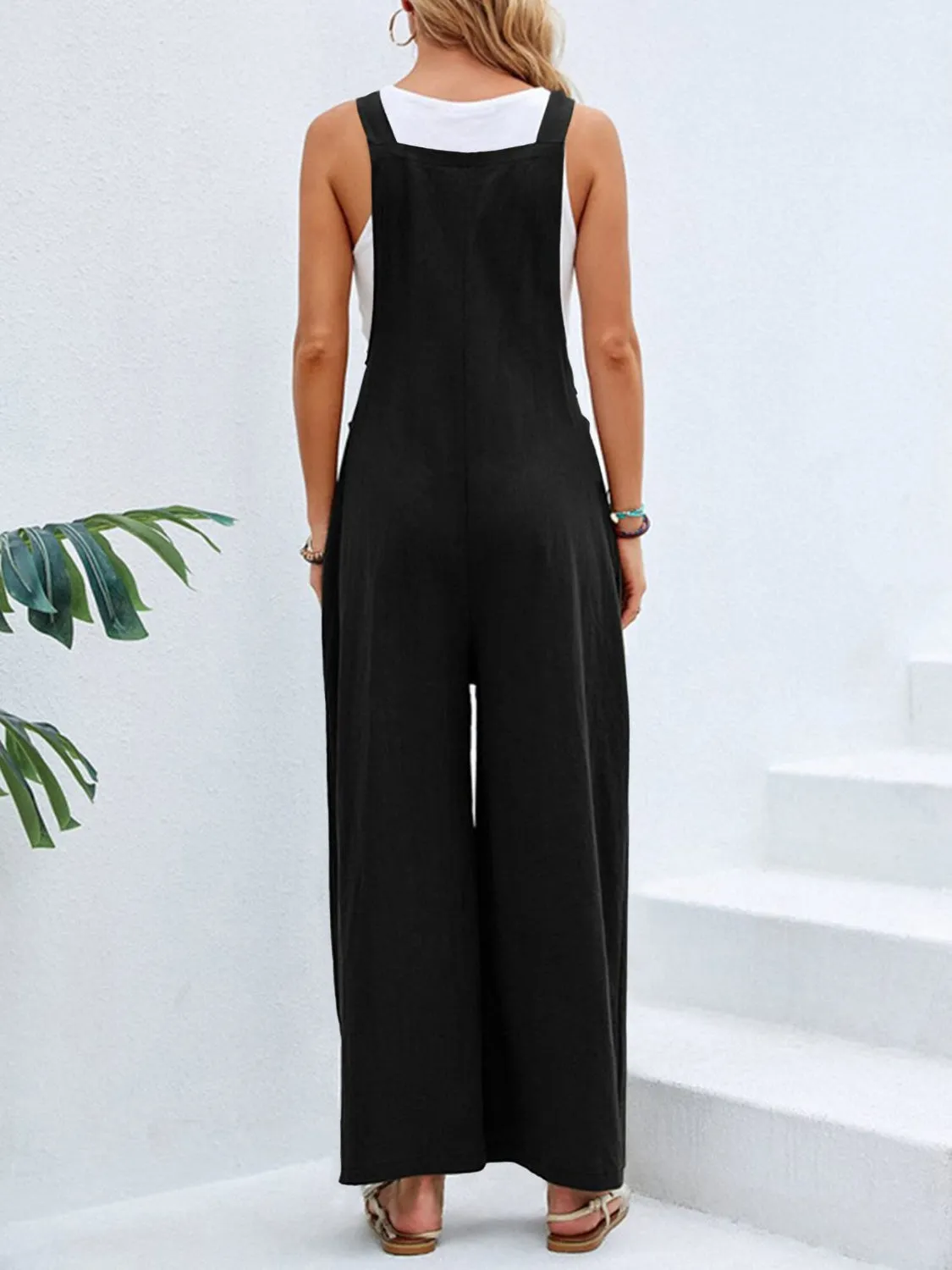 Women's XL Black Square Neck Wide Strap Overalls