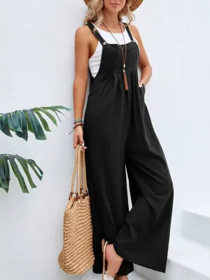 Women's XL Black Square Neck Wide Strap Overalls