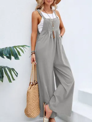 Women's XL Gray Square Neck Wide Strap Overalls