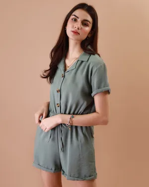 WREN Buttoned Romper (Deep Sage)