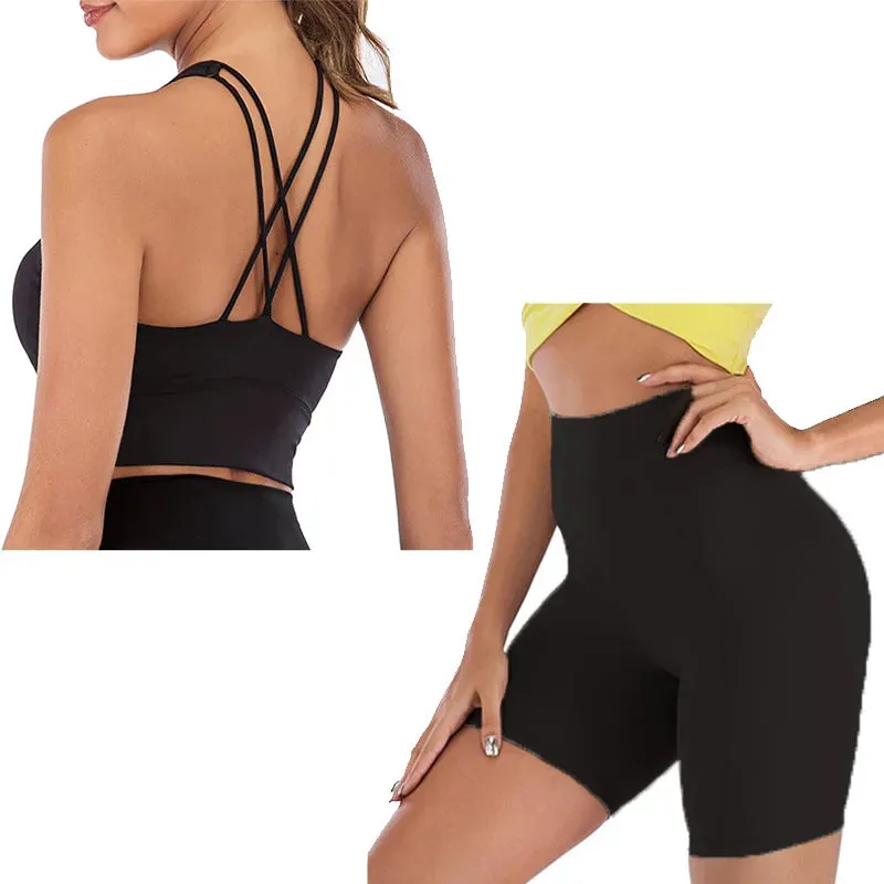 Yoga Shorts Set Women - Fitness Set Yoga Outfit for Women, 2 Piece Gym Suit Sports Bra Sets, Workout Clothes Spandex Sports Clothing
