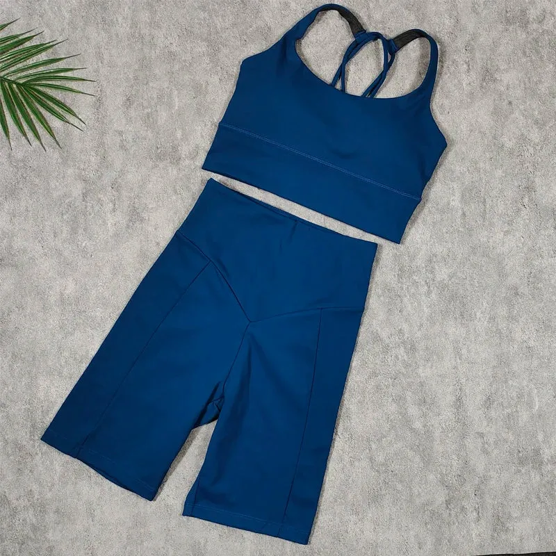 Yoga Shorts Set Women - Fitness Set Yoga Outfit for Women, 2 Piece Gym Suit Sports Bra Sets, Workout Clothes Spandex Sports Clothing